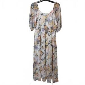 Luxology Puff Sleeve Romantic Cottagecore Floral Print Maxi Dress Size Medium